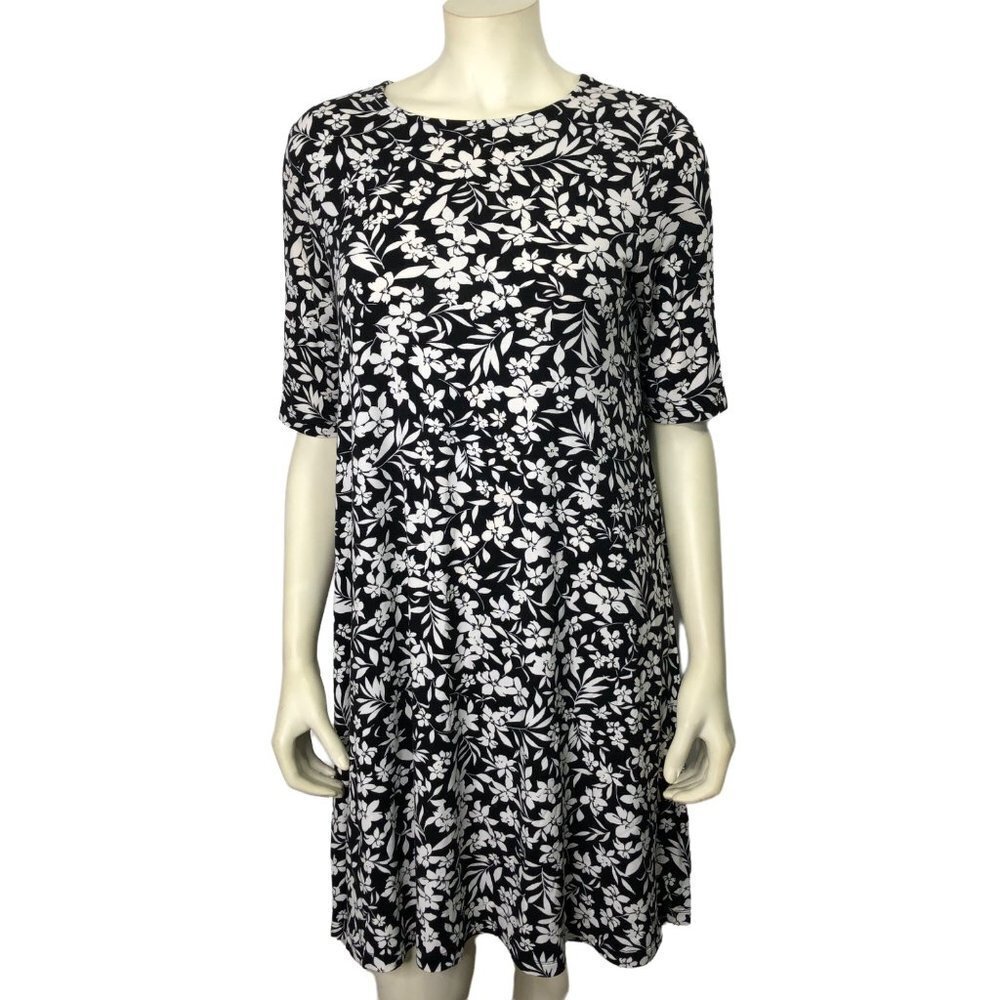 OLD NAVY black‎ & white floral short sleeve DRESS SIZE MEDIUM